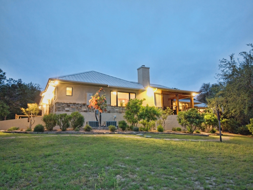 The back of a custom home in Wimberley, Texas.