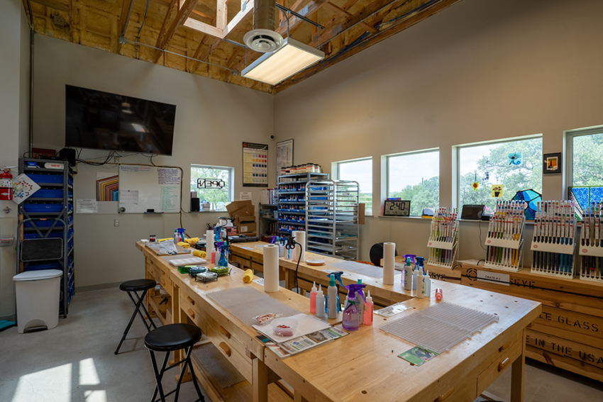 Workshop and classroom of Silo glass in San Marcos, Texas. Commercial building custom built by S.B. Thompson Construction.