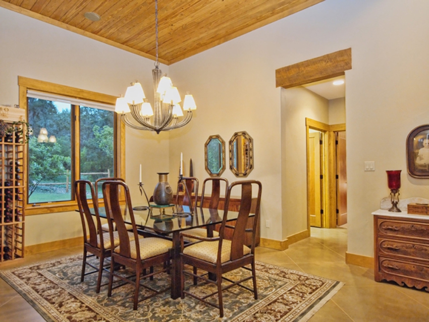 Dining room in custom built ranch style home in Central Texas.