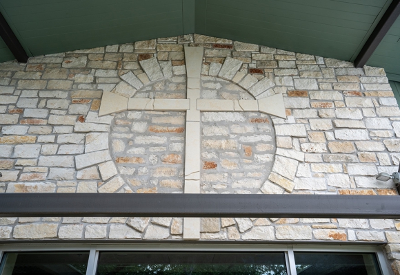 Custom Stone Work for Wimberley church. Planned and contracted by SB Thompson Construction Company