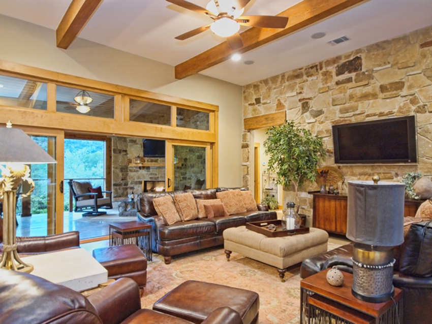 Living room in a Custom Built ranch style home in Central Texas.